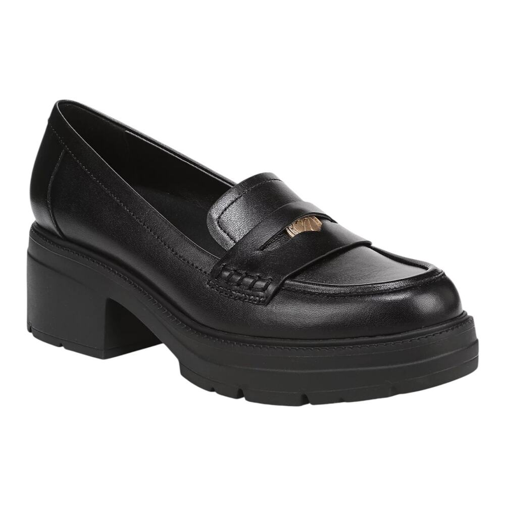 Naturalizer Women's Lumos Leather Slip On Block Heel Loafers Black Size 10 W